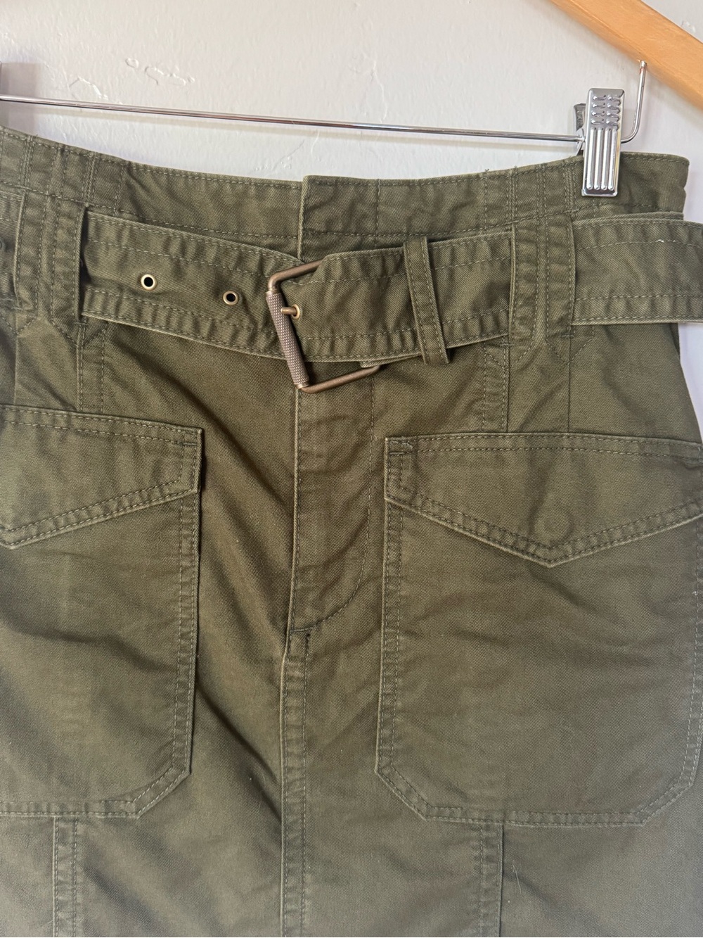 Banana Republic Olive Utility Pocket Mini Skirt with Belt Size 4 - Picture 6 of 11